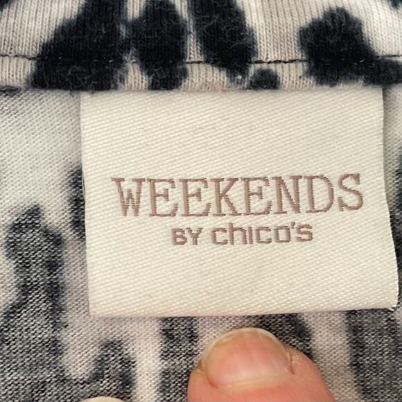 Chico's Weekend Lightweight Cotton Blend Animal Print Black White Zip Up Vest L - Picture 10 of 14